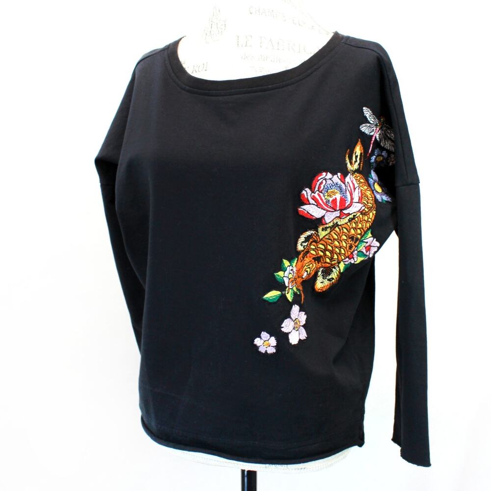 Stella Forest Boxy Japan Embroidered Long Sleeve Casual Festi Blouse Top Large